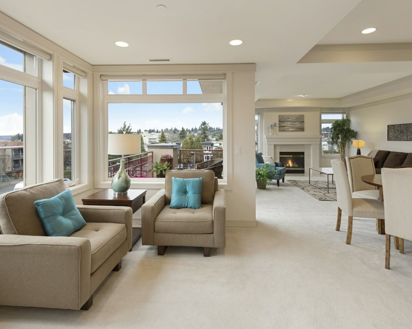 Bright vacant living room staged for a property showing